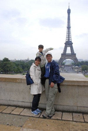 Michael Paul Clausen, his wife Reka, and his son Christopher visiting Paris.